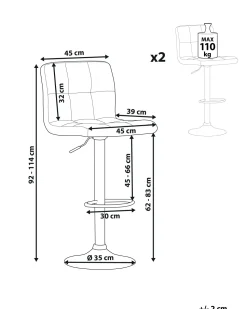 Barhocker Polsterbezug Grau Hohenverstellbar 2Er Set Marion