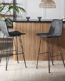 Barhocker Rattan Schwarz 2Er Set Cassita