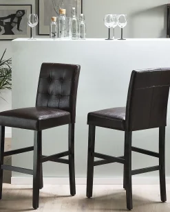 Barstuhl Kunstleder / Kiefernholz Braun 2Er Set Madison
