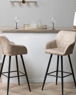Barstuhl Polsterbezug Beige / Schwarz 2Er Set Darien