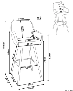 Barstuhl Polsterbezug Seeblau / Schwarz 2Er Set Darien