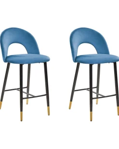 Barstuhl Samtstoff Blau 2Er Set Falton