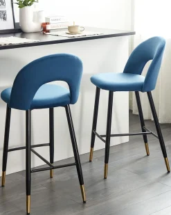 Barstuhl Samtstoff Blau 2Er Set Falton
