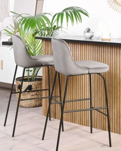 Barstuhl Samtstoff Grau / Schwarz 2Er Set Nekoma
