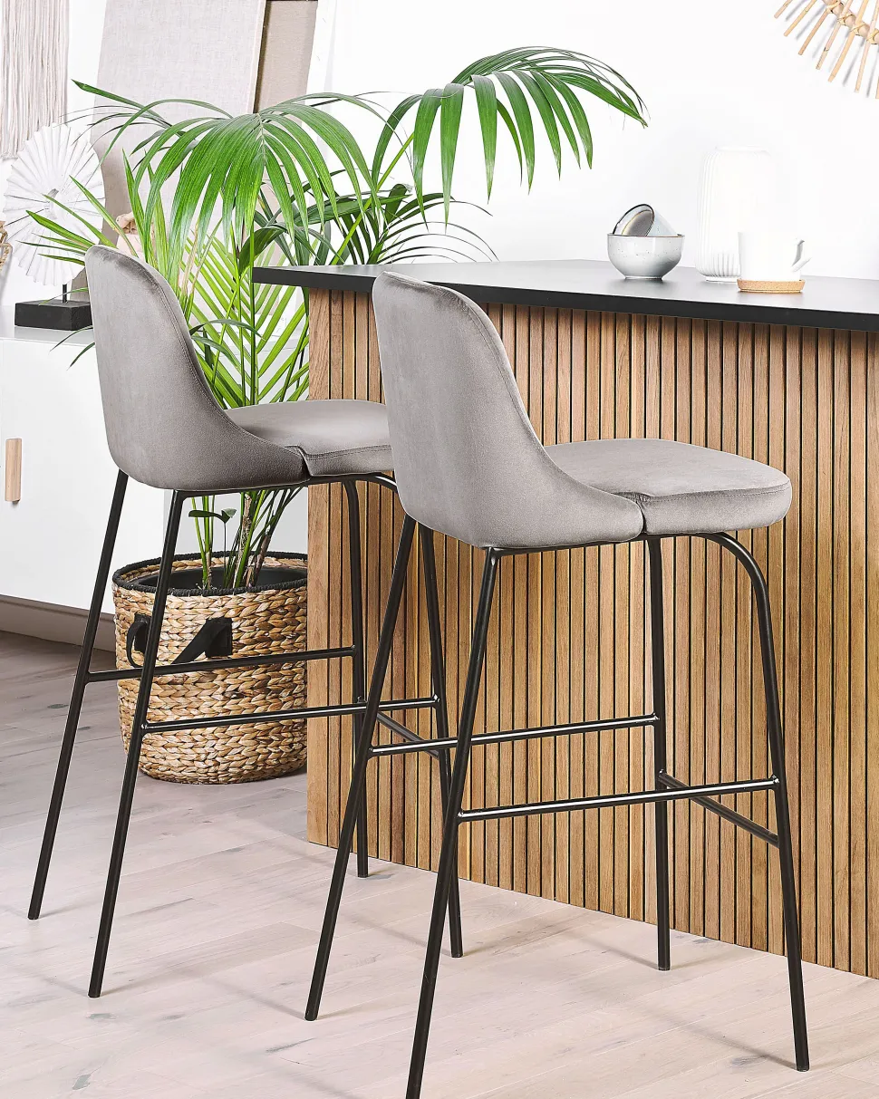 Barstuhl Samtstoff Grau / Schwarz 2Er Set Nekoma