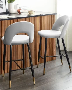 Barstuhl Samtstoff Grau 2Er Set Falton
