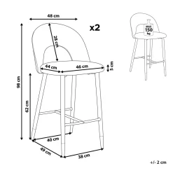 Barstuhl Samtstoff Grau 2Er Set Falton