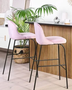 Barstuhl Samtstoff Rosa / Schwarz 2Er Set Nekoma