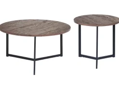Beistelltisch 2Er Set Dunkler Holzfarbton / Schwarz Rund Tippo