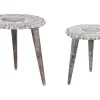 Beistelltisch 2Er Set Mango Holz Dunkelbraun / Cremeweis Rund Adro