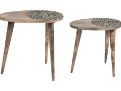 Beistelltisch 2Er Set Mango Holz Dunkelbraun Oval Khetua