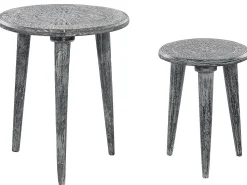 Beistelltisch 2Er Set Mangoholz Grau Rund Jatra