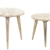 Beistelltisch 2Er Set Mangoholz Heller Holzfarbton / Weis Rund Hursi