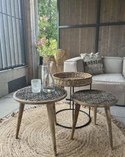 Beistelltisch 2Er Set Mango Holz Hellbraun Rund Sharma