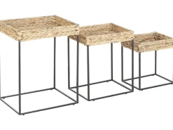Beistelltisch 3Er Set Wasserhyazinthe Beige / Schwarz Rechteckig Hawi