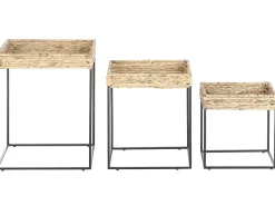 Beistelltisch 3Er Set Wasserhyazinthe Beige / Schwarz Rechteckig Hawi
