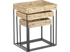 Beistelltisch 3Er Set Wasserhyazinthe Beige / Schwarz Rechteckig Hawi