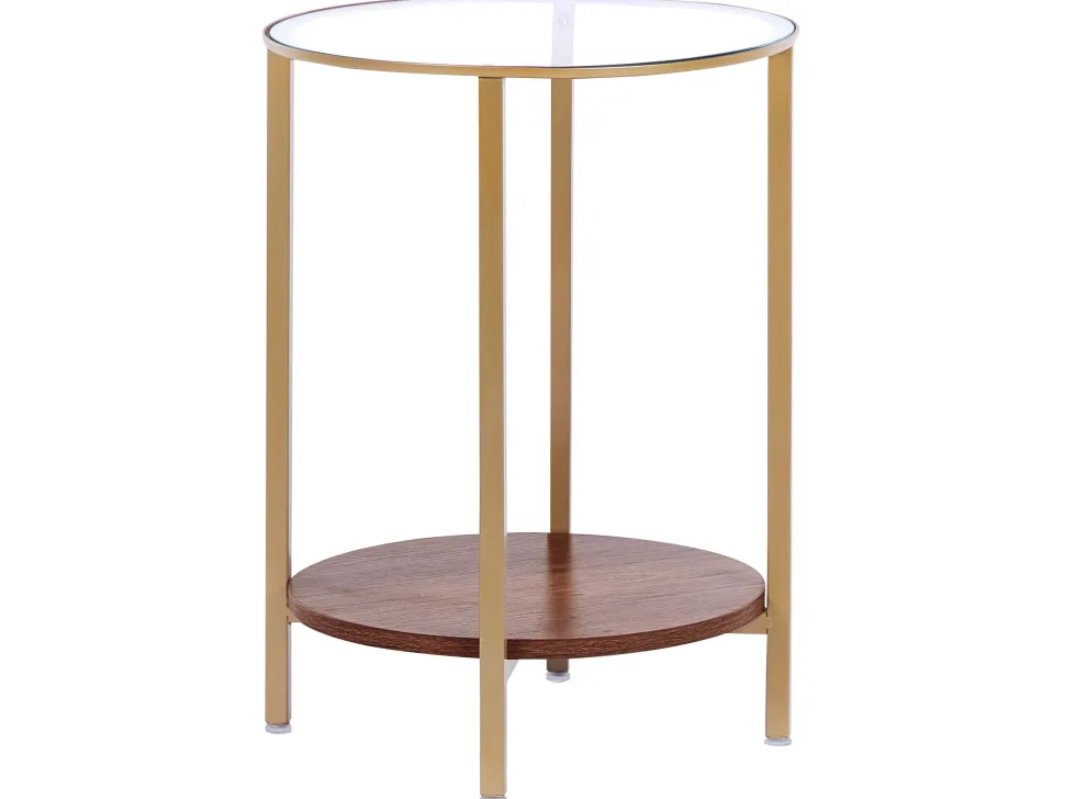 Beistelltisch Glas Gold / Dunkler Holzfarbton 40 Cm Libby
