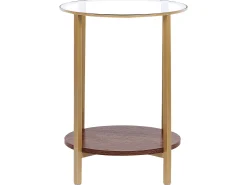 Beistelltisch Glas Gold / Dunkler Holzfarbton 40 Cm Libby