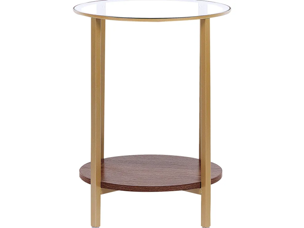 Beistelltisch Glas Gold / Dunkler Holzfarbton 40 Cm Libby