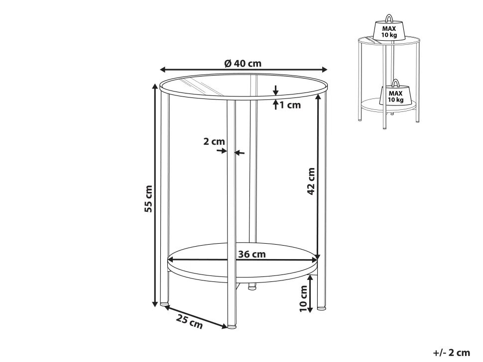 Beistelltisch Glas Gold / Dunkler Holzfarbton 40 Cm Libby