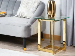 Beistelltisch Glas Gold Quadratisch 40 X 40 Cm Crystal