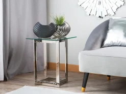 Beistelltisch Glas Silber Quadratisch 40 X 40 Cm Crystal