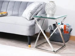 Beistelltisch Glas Silber Quadratisch 40 X 40 Cm Beverly