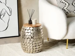 Beistelltisch Mango Holz Hellbraun / Silber Rund O 22 Cm Jabiru