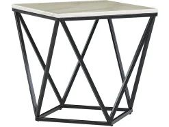 Beistelltisch Marmor Optik Beige / Schwarz Quadratisch 50 X 50 Cm Malibu