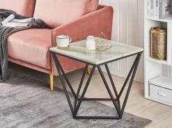 Beistelltisch Marmor Optik Beige / Schwarz Quadratisch 50 X 50 Cm Malibu