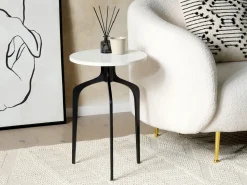 Beistelltisch Marmor Weis / Schwarz Rund O 36 Cm Tihoi