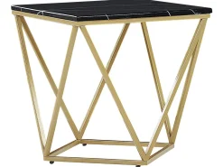 Beistelltisch Schwarz / Gold Marmor Optik Quadratisch 50 X 50 Cm Malibu