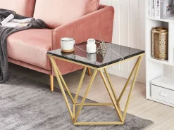 Beistelltisch Schwarz / Gold Marmor Optik Quadratisch 50 X 50 Cm Malibu