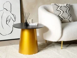 Beistelltisch Schwarz / Gold Rund 56 Cm Kerang