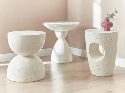 Beisttelltisch Beton Weis Terrazzo Optik Rund 37 Cm Edolo