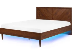Bett Dunkler Holzfarbton 160 X 200 Cm Mit Led-Beleuchtung Bunt Mialet