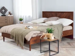 Bett Dunkler Holzfarbton 160 X 200 Cm Mit Led-Beleuchtung Bunt Mialet