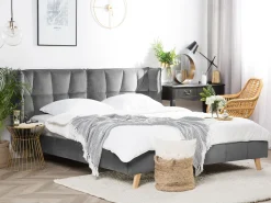 Bett Grau Samtstoff 160 X 200 Cm Senlis