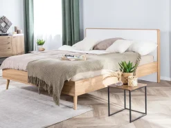 Bett Heller Holzfarbton / Weis 160 X 200 Cm Mit Led-Beleuchtung Bunt Serris