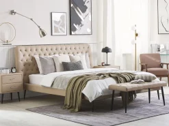 Bett Kunstleder Beige Lattenrost 180 X 200 Cm Essonne
