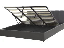 Bett Kunstleder Grau Mit Bettkasten Hochklappbar 180 X 200 Cm Dreux