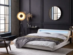 Bett Kunstleder Weis 160 X 200 Cm Mit Led-Beleuchtung Avignon