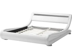 Bett Kunstleder Weis 160 X 200 Cm Mit Led-Beleuchtung Avignon