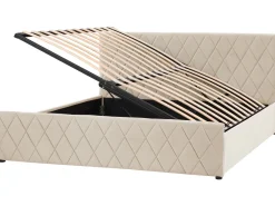 Bett Samtstoff Beige Lattenrost Bettkasten Hochklappbar 180 X 200 Cm Rochefort