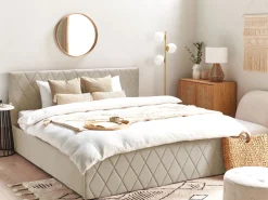 Bett Samtstoff Beige Lattenrost Bettkasten Hochklappbar 180 X 200 Cm Rochefort