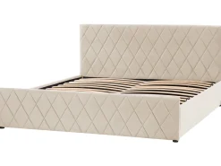 Bett Samtstoff Beige Lattenrost Bettkasten Hochklappbar 180 X 200 Cm Rochefort