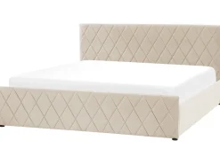Bett Samtstoff Beige Lattenrost Bettkasten Hochklappbar 180 X 200 Cm Rochefort