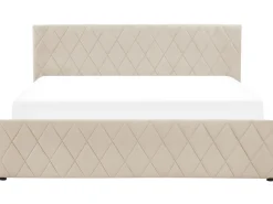 Bett Samtstoff Beige Lattenrost Bettkasten Hochklappbar 180 X 200 Cm Rochefort