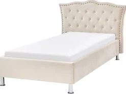 Bett Samtstoff Beige Lattenrost 90 X 200 Cm Metz